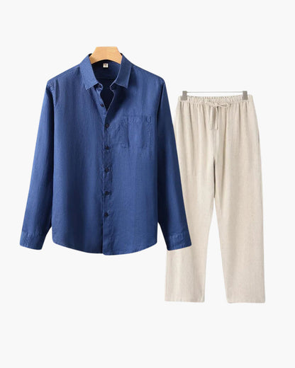 Herren Leinenanzug Langarm Set Sommer