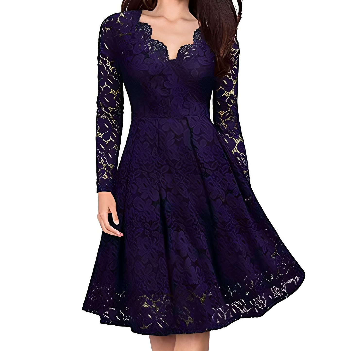 Damenkleid Langärmlig V-Ausschnitt Modern
