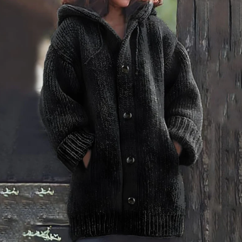 Große Damen Strickjacke Oversized mit Kapuze Warm