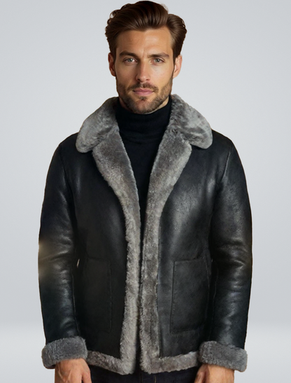 Lederjacke Damen Shearling Schwarz Lederschutz - Norvielle