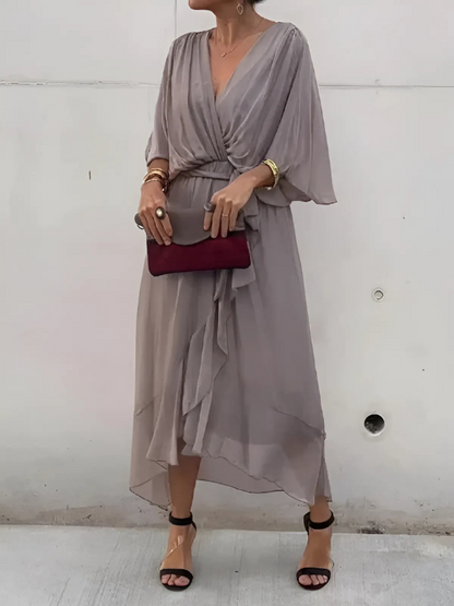 Elegante Damen Wickelkleider Midi Länge Zeitlos