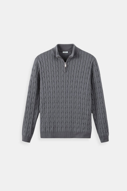 Damen Strickpullover Zopfmuster Reißverschluss