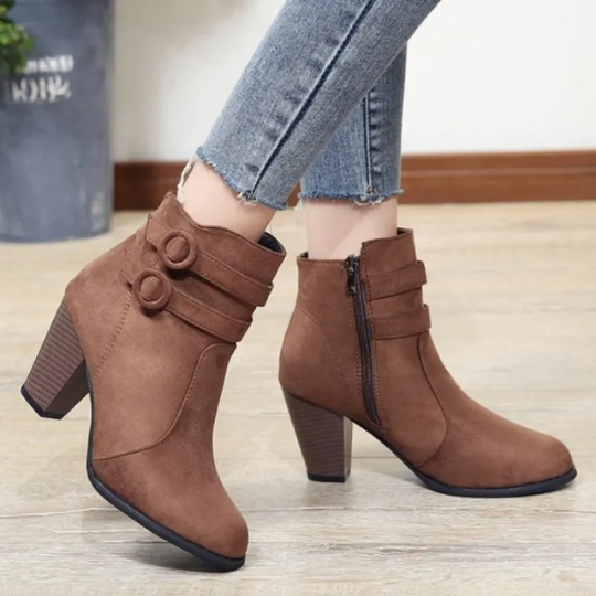 Damen High Heel Stiefeletten mit Schnalle und Reißverschluss