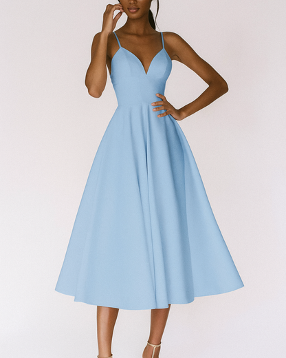 Damen Trägerkleid Midi Elegant Hochzeitsgast