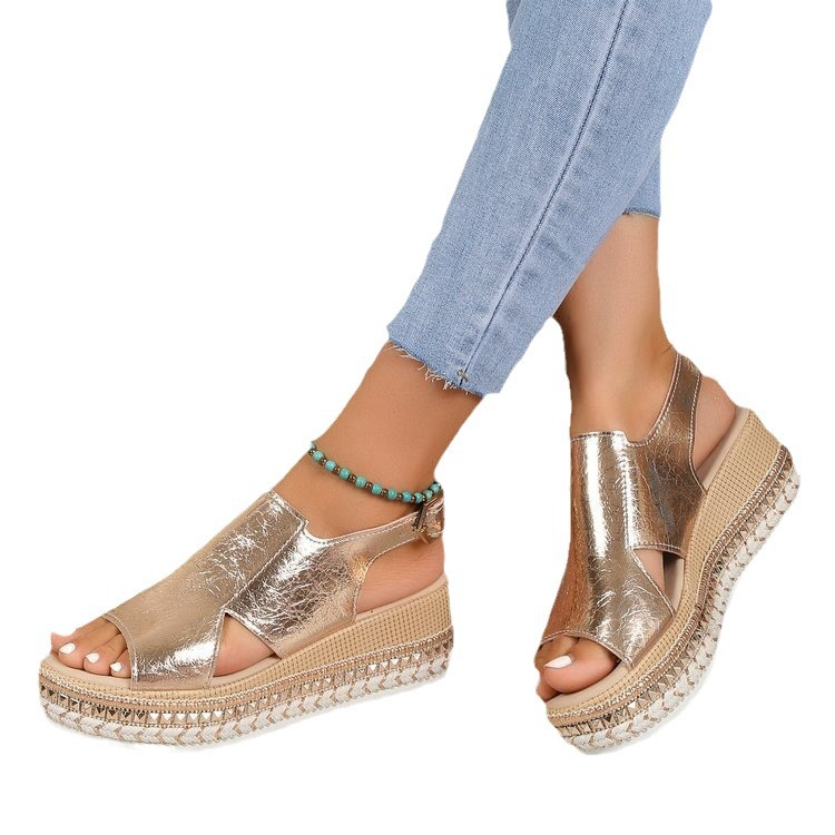 Damen Plattformsandalen Jute Sommer Schuhe Braun