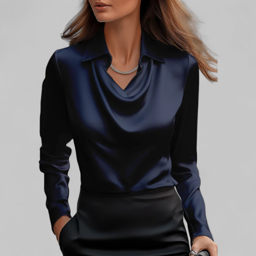 Damenbluse Satin Wasserfallausschnitt Elegant