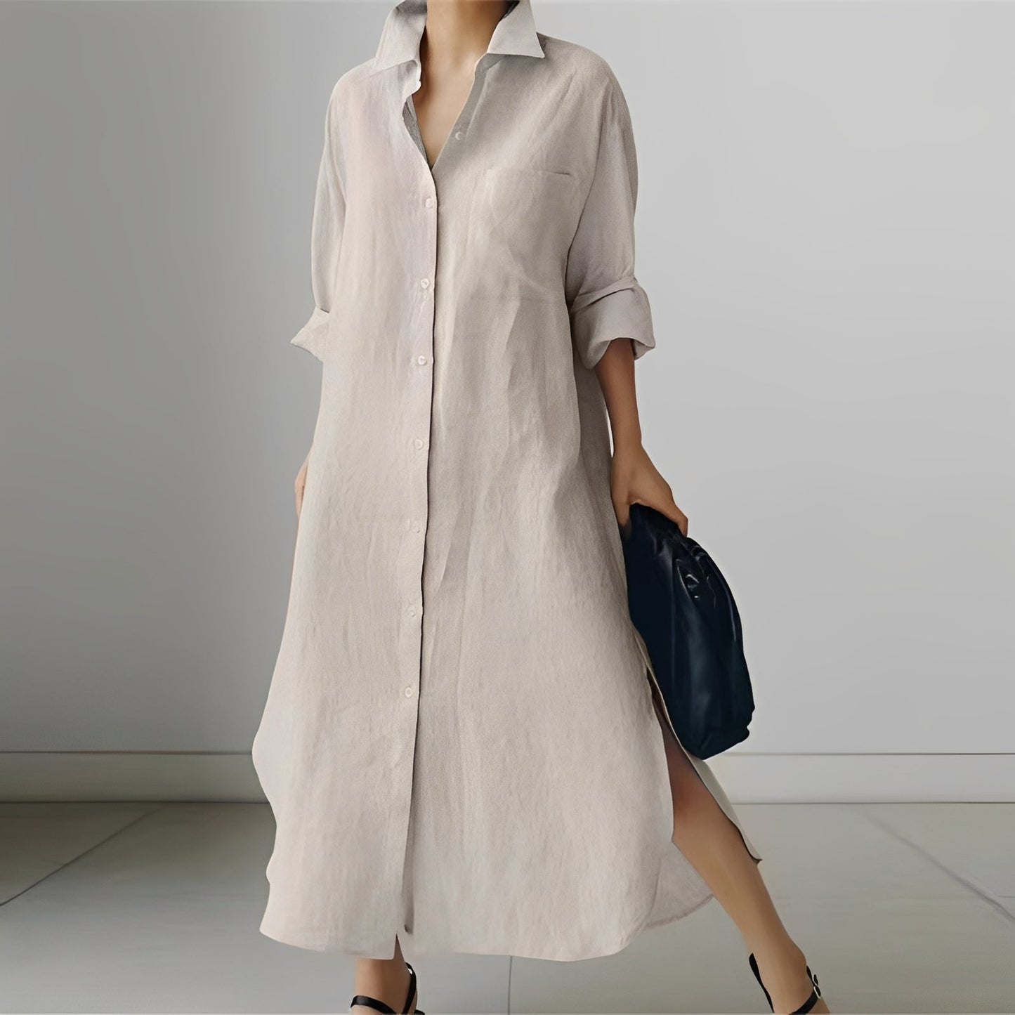 Damen Oversize Hemdkleid Lässig Lang - Norvielle