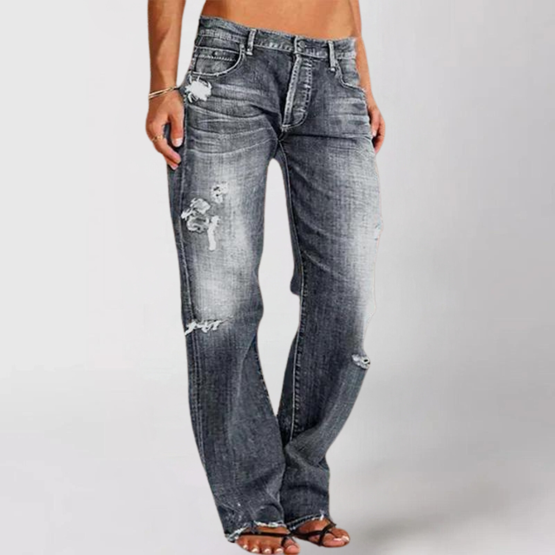 Damen High-Waist Straight Jeans Destroyed