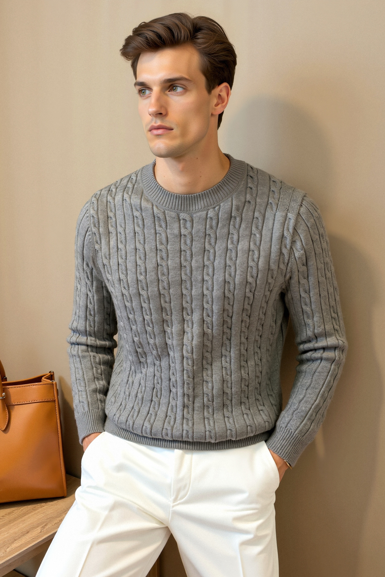 Damen Zopfstrick Pullover Elegantes Design