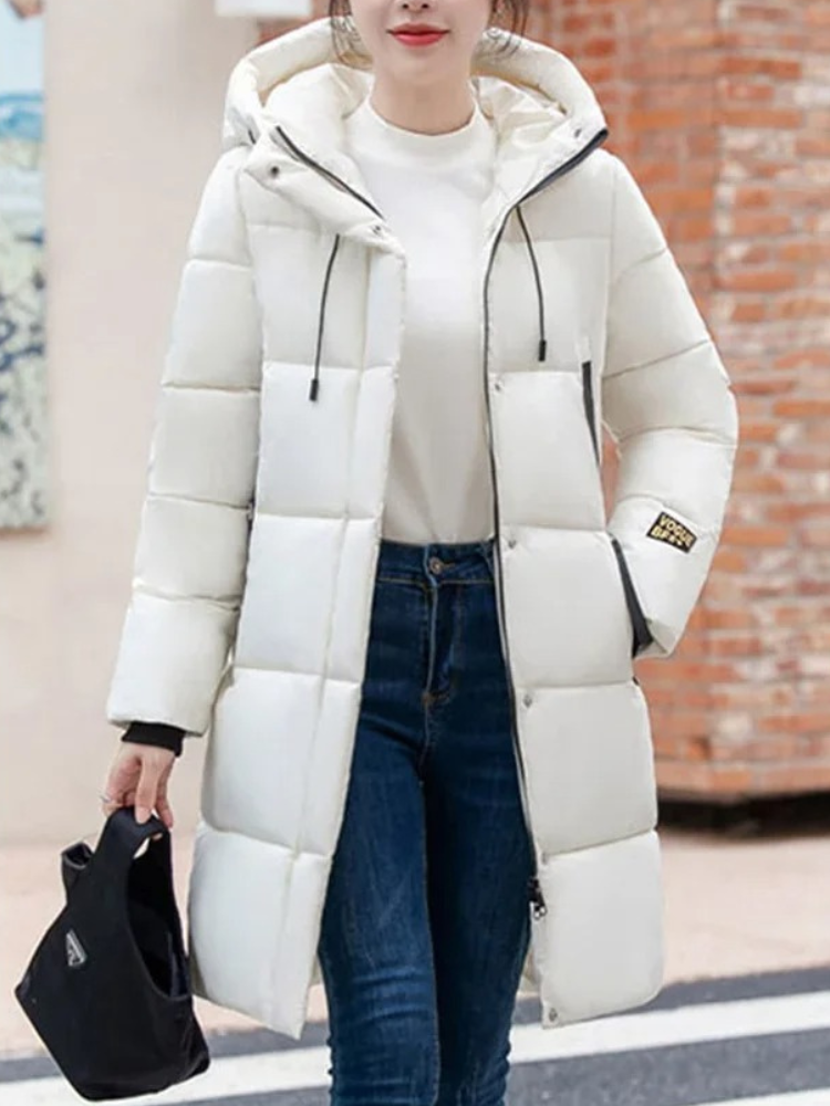 Damen Pufferjacke Khaki Kapuze Reißverschluss