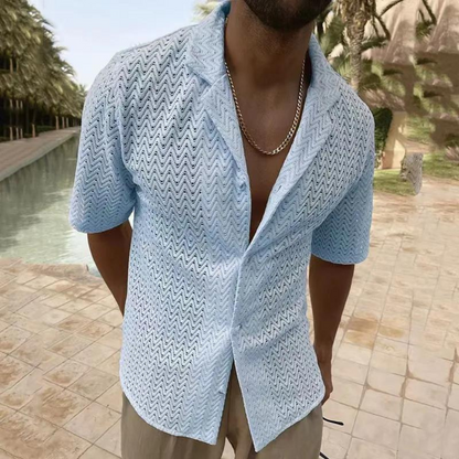 Luca Herren Strickhemd Offener Kragen Retro Look Modern