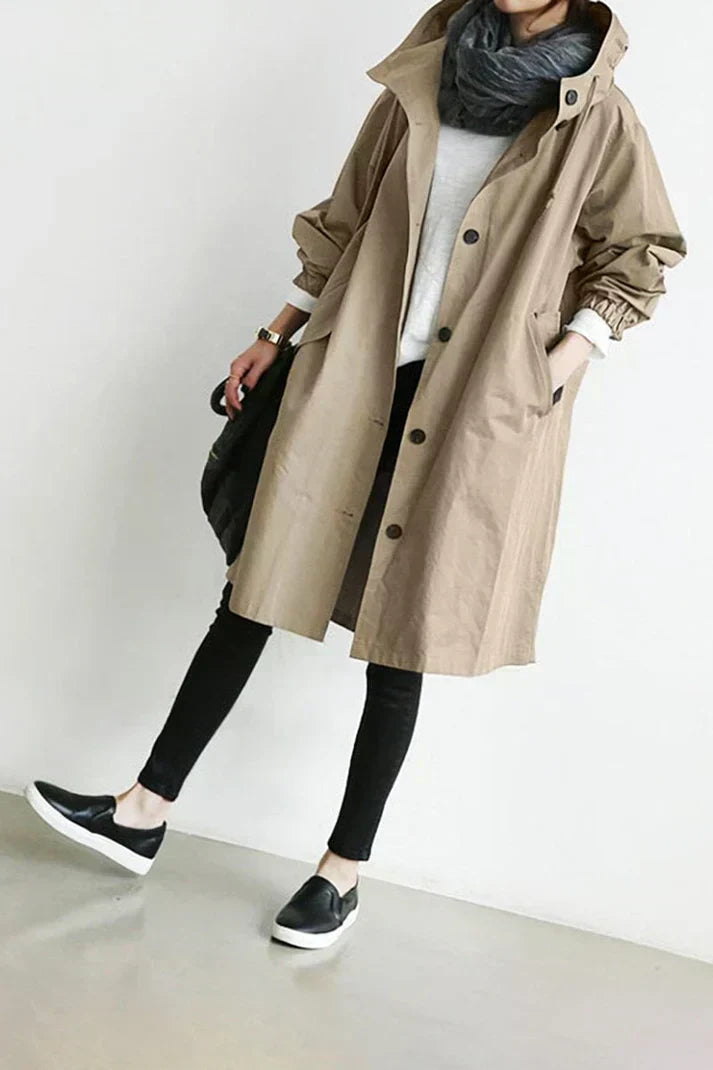 Damen Trenchcoat Wasserdicht Regenmantel mit Kapuze