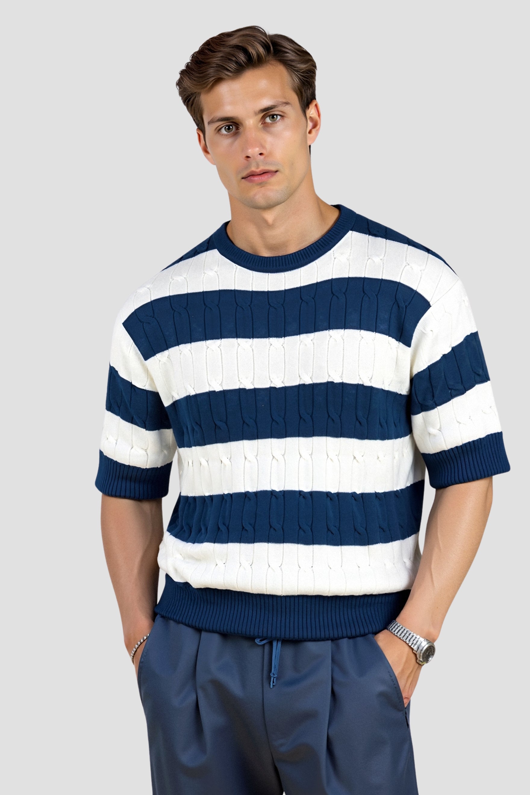 Herren Kurzarm-Pullover Gestreift Bequem - Norvielle