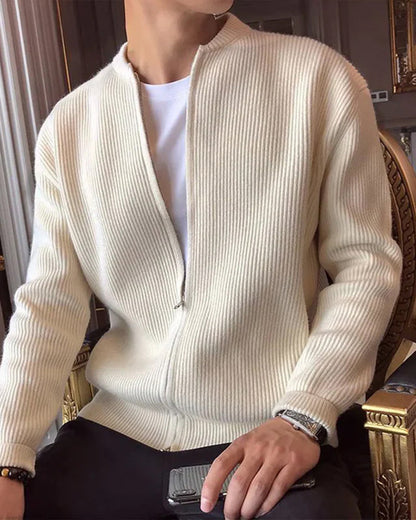 Herren Strickjacke Rippstrick Stehkragen Reißverschluss
