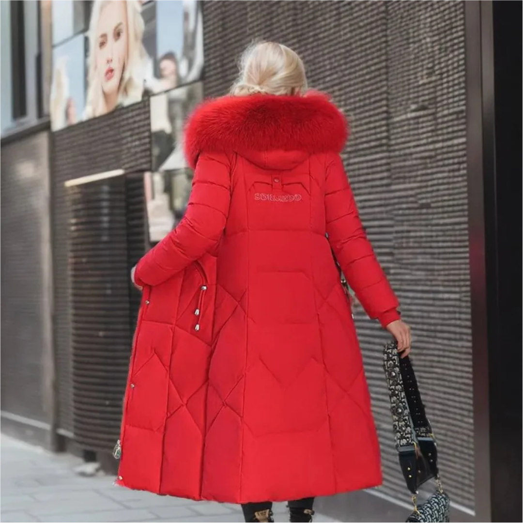 Damen Winterjacke Lang Kapuze Fellbesatz Warm
