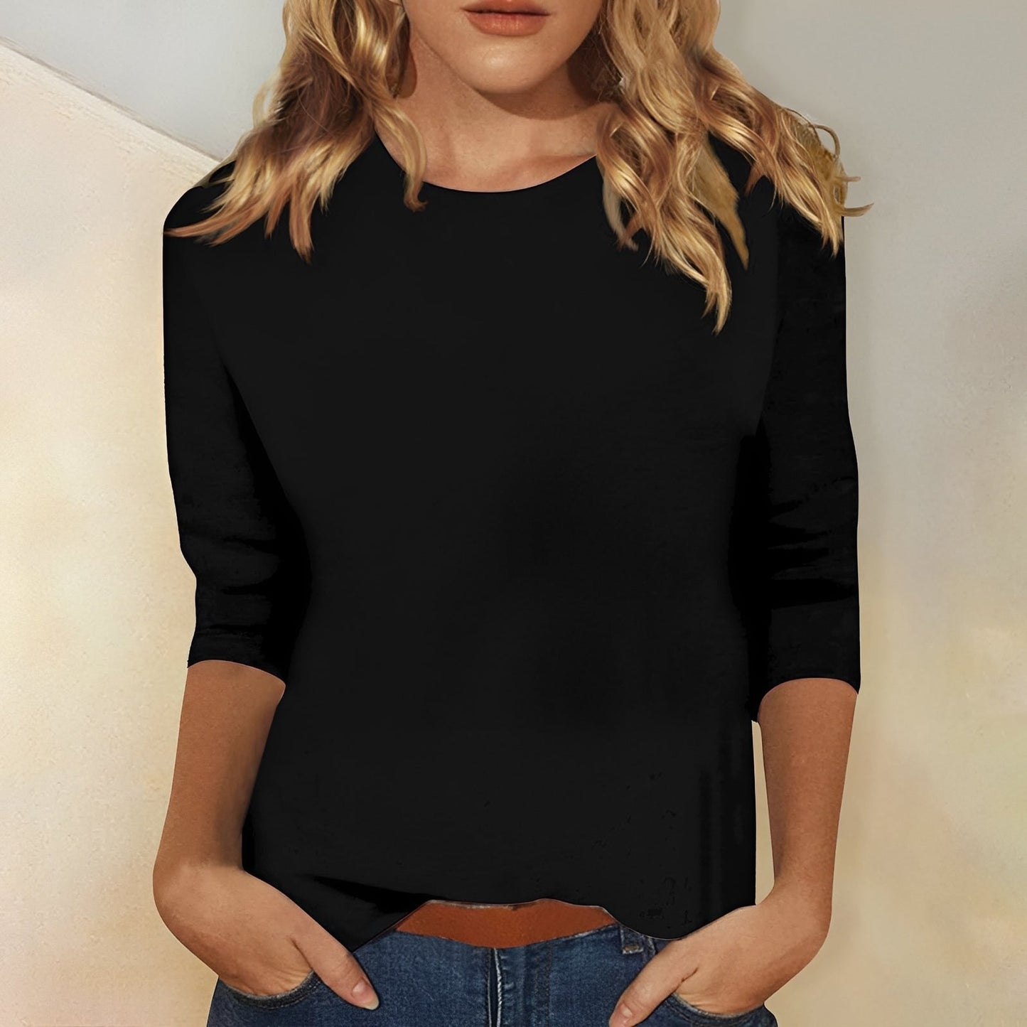 Damen Bluse 3/4 Ärmel Lässig Modern