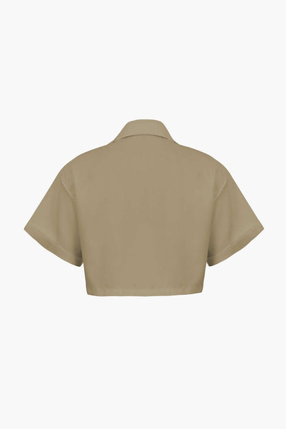 Damen Kurzarmshirt Crop Modern mit Kragen
