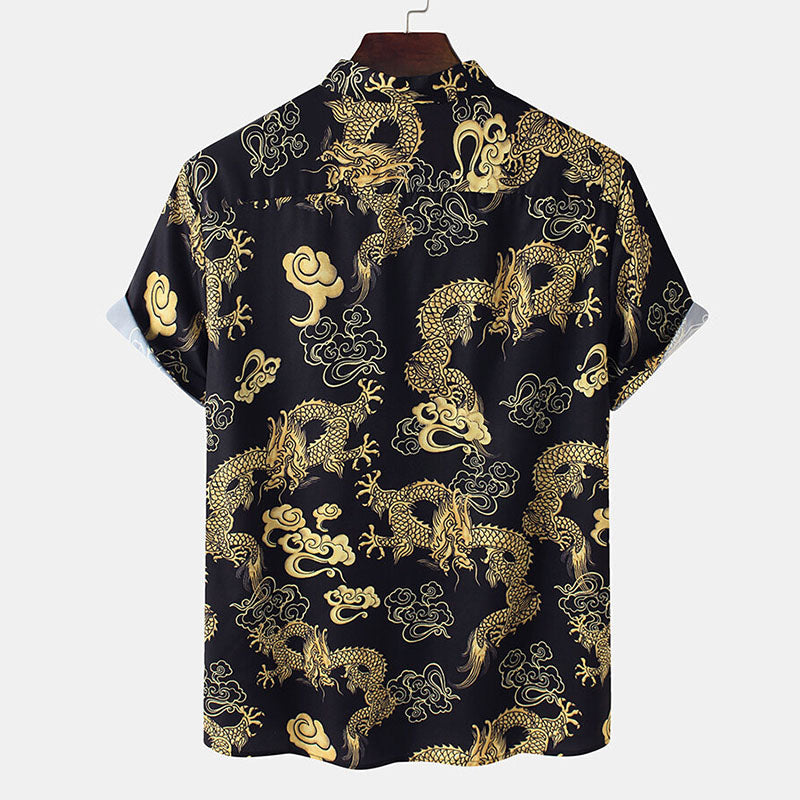 Herren Kurzarmhemd Drachen Design Blau