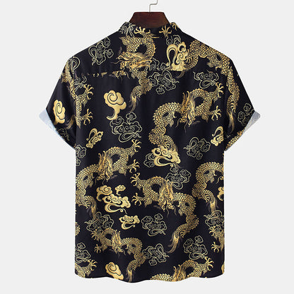 Herren Kurzarmhemd Drachen Design Blau