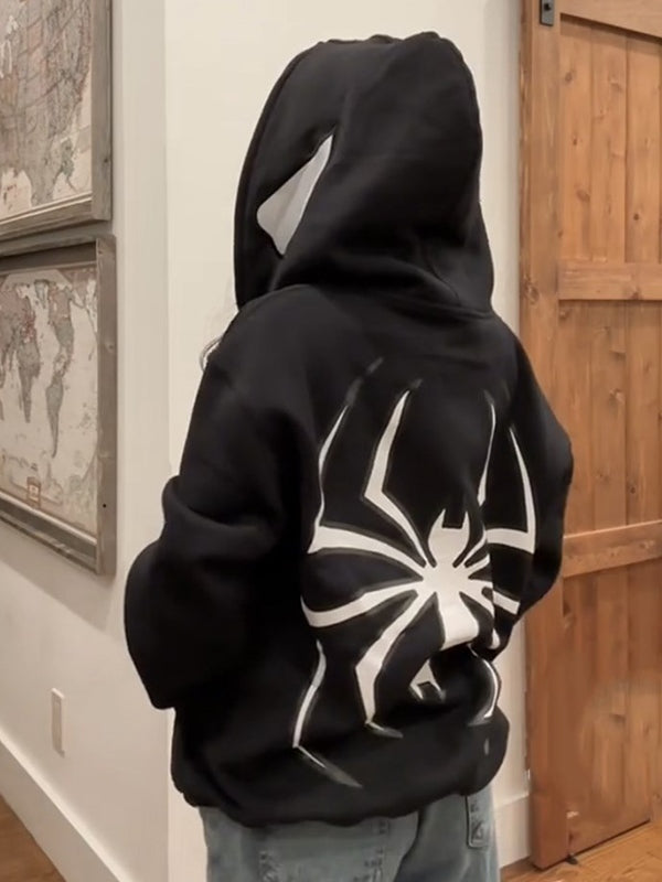 Spinnen Hoodie Reißverschluss Glitzernd Schwarz - Norvielle