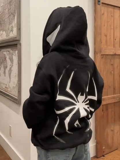 Spinnen Hoodie Reißverschluss Glitzernd Schwarz - Norvielle