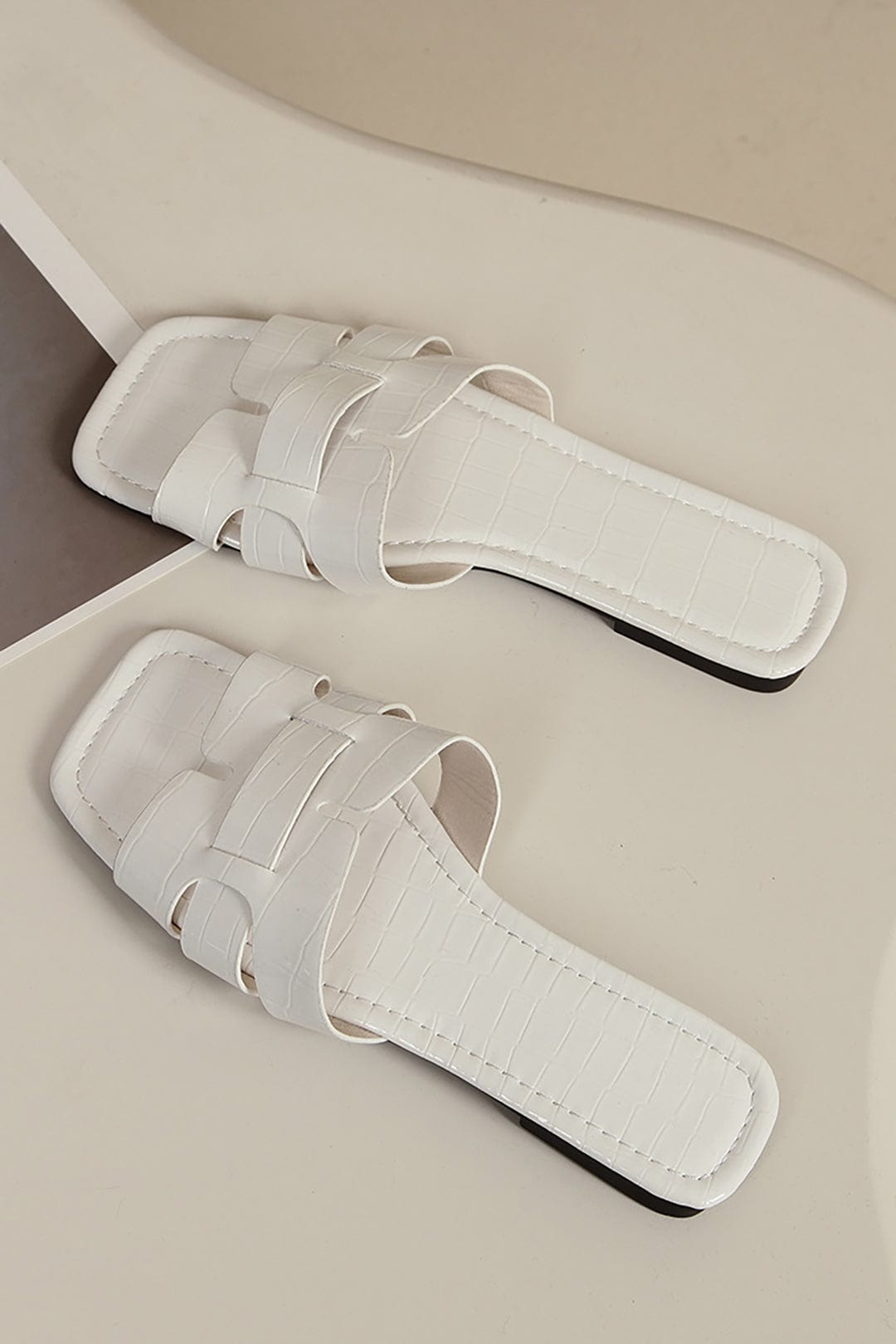 Damen Slides Kroko Optik Weiß - Norvielle