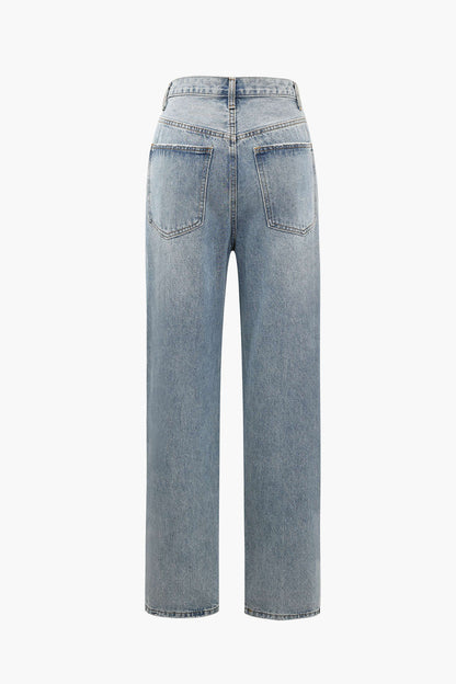 Damen Jeans Asymmetrischer Bund Trendy Frauenjeans