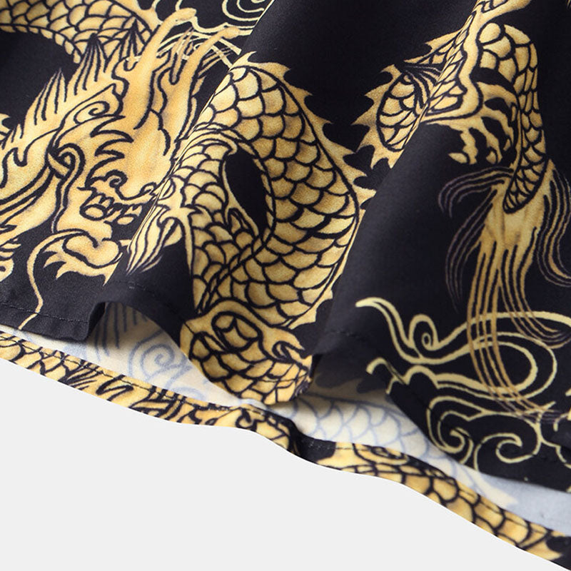 Herren Kurzarmhemd Drachen Design Blau