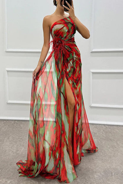 Damen Maxikleid Schulterfrei Lang Abendkleid mit Hochschlitz