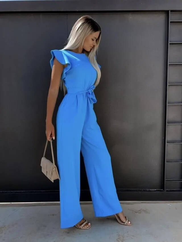 Damen Jumpsuit Schmetterlingsärmel Mit Gürtel