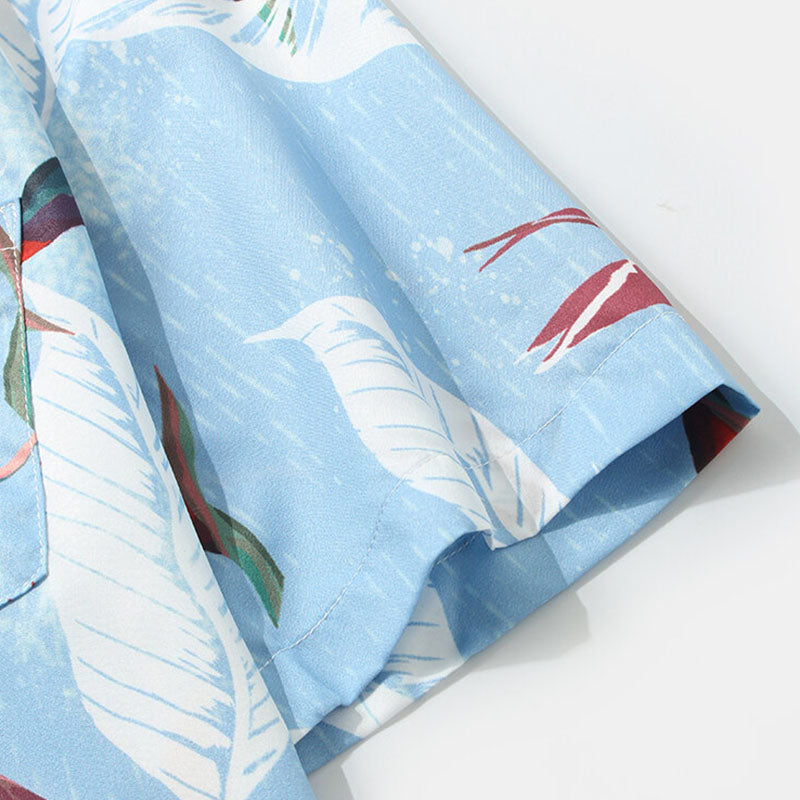 Herren Kurzarmhemd Blumenmuster Sommer Weiss