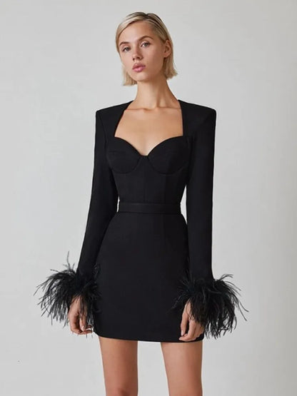 Damen Minikleid Elegant Mit Federdetails