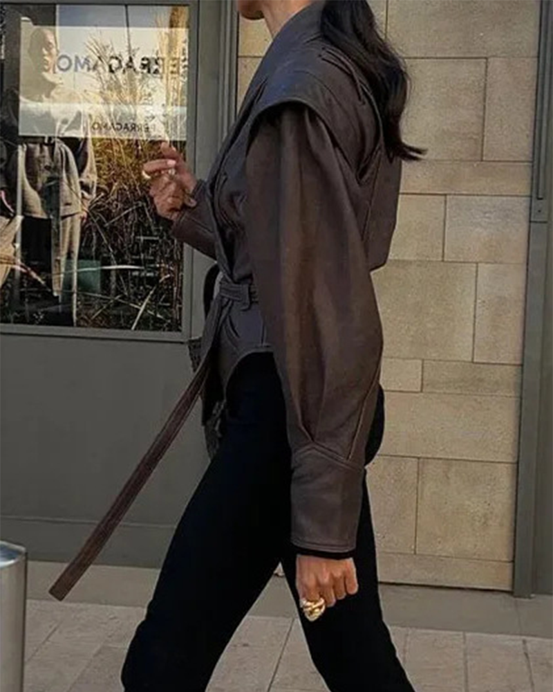 Damen Lederjacke Lange Ärmel