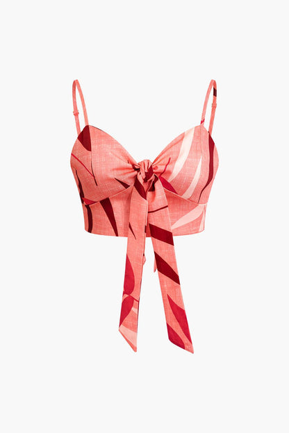 Damen Zweiteiler Baumwolle Knoten-Oberteil Bambus-Print-Hose