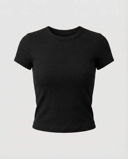 Damen T-Shirt Elastisch Slim Fit Rundhals Kurzarm Einfarbig Sommer