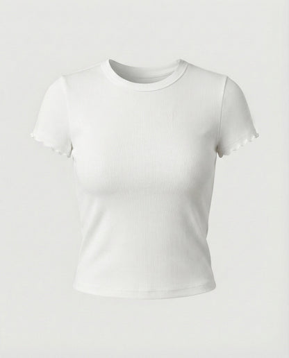 Damen T-Shirt Elastisch Slim Fit Rundhals Kurzarm Einfarbig Sommer