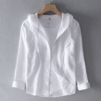 Herren Leinenshirt Langarm Kapuze Bequem