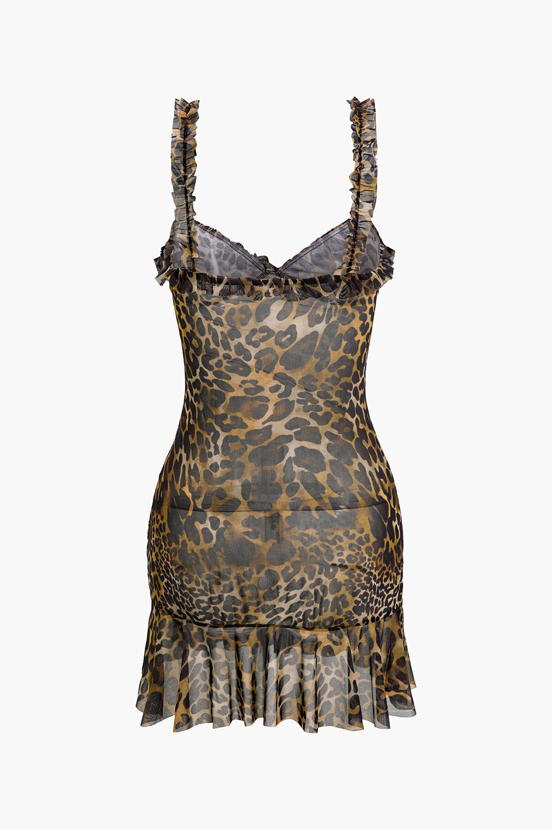 Damen Minikleid Leopard Rüschen Kurz