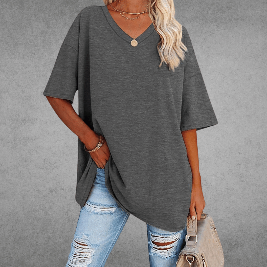 Damen Oversize T-Shirt V-Ausschnitt Lässig Leicht