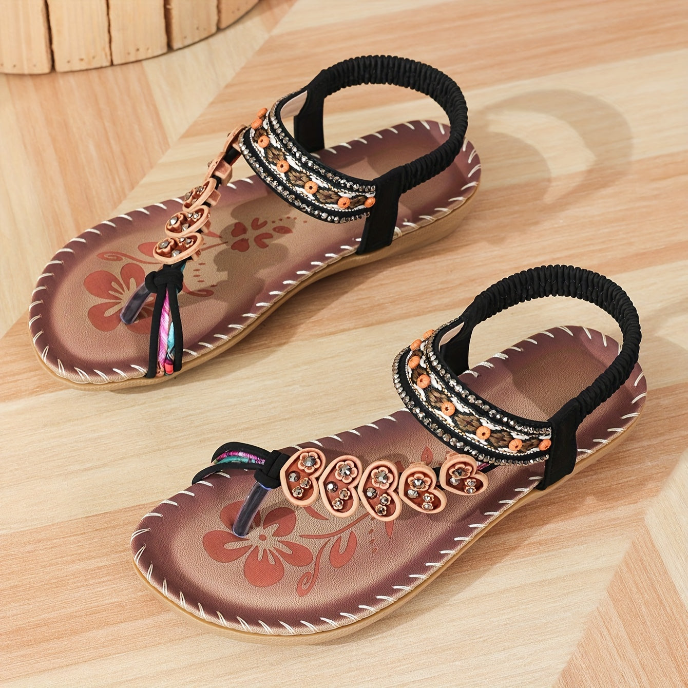 Damen Flache Sandalen Sommer Blumenriemen