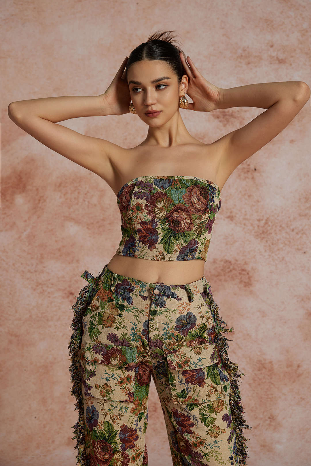 Damen Zweiteiler Set Bustier mit Cargohose Bestickt
