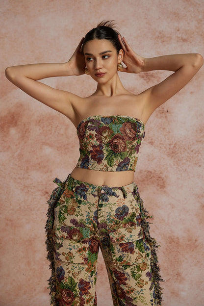 Damen Zweiteiler Set Bustier mit Cargohose Bestickt