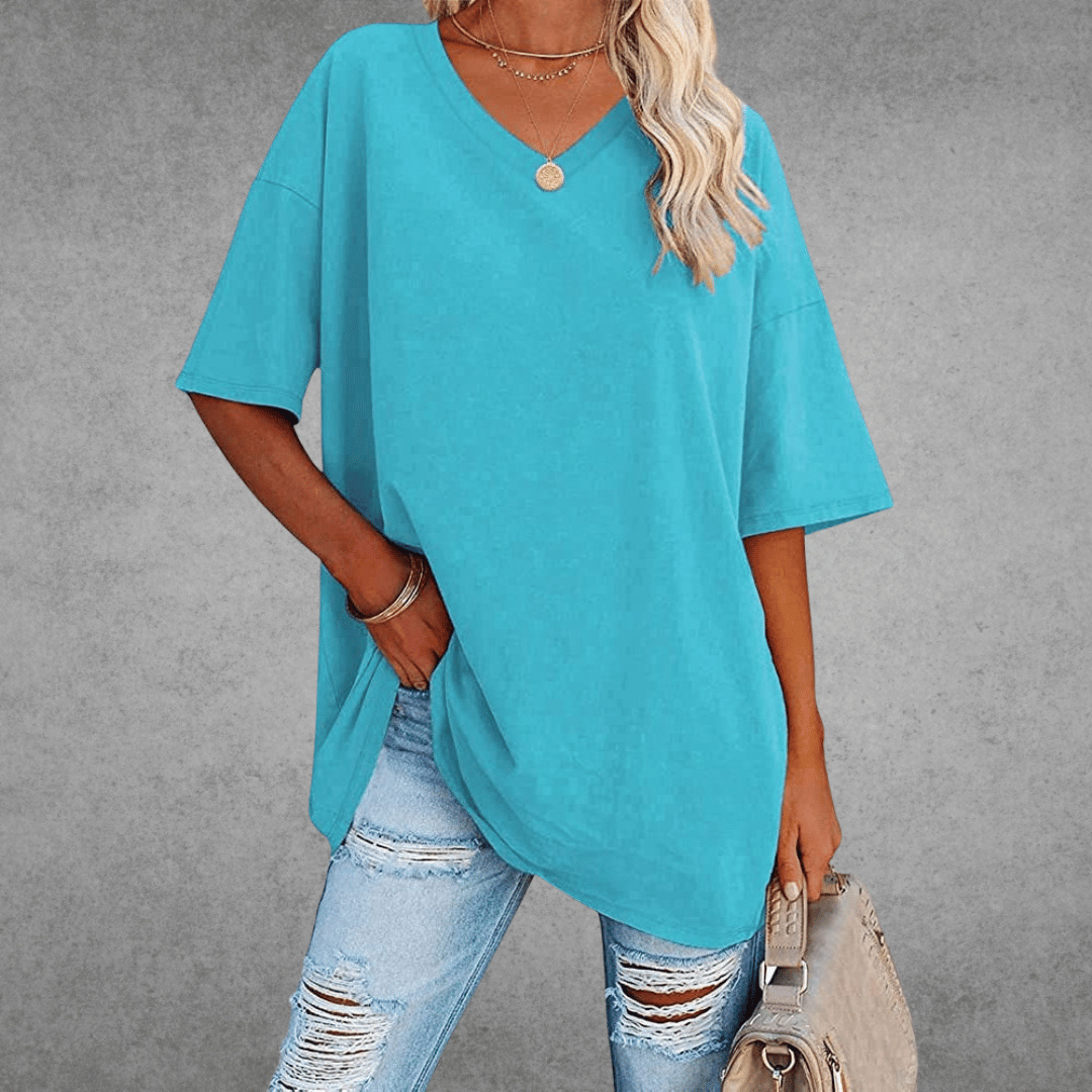 Damen Oversize T-Shirt V-Ausschnitt Lässig Leicht