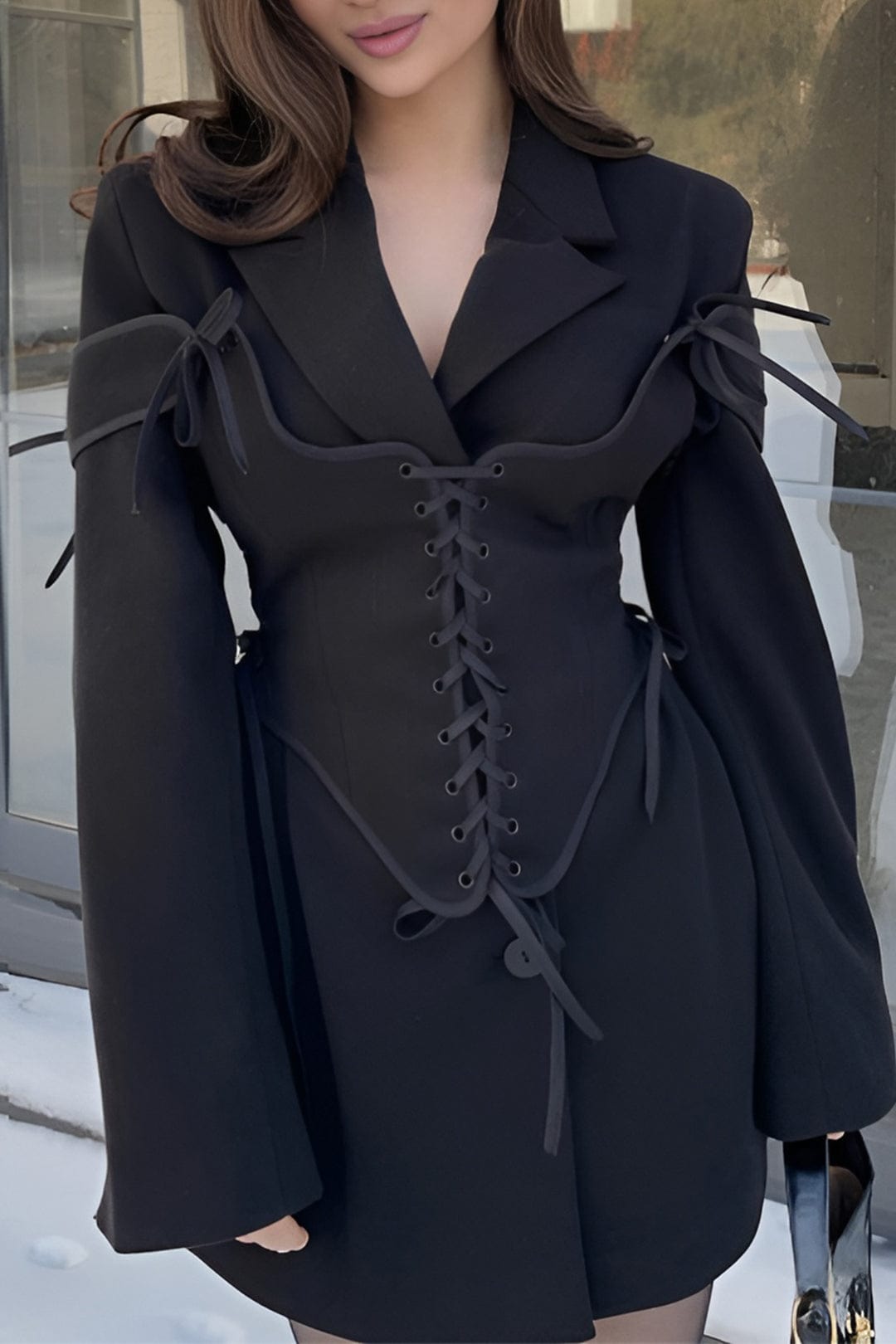 Damen Zweiteiler Set Blazer Korsett mit Schnürung