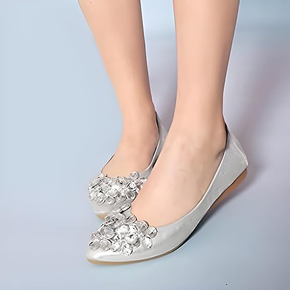 Ballerina Schuhe Flach mit Strass Schmuck Glitzernd - Norvielle