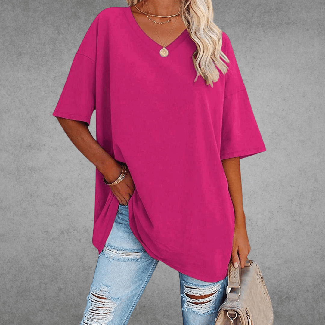 Damen Oversize T-Shirt V-Ausschnitt Lässig Leicht