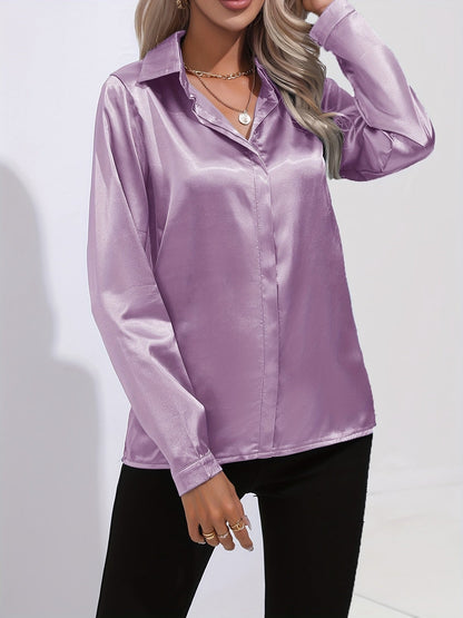 Damen Satinhemd Elegantes Langarmoberteil