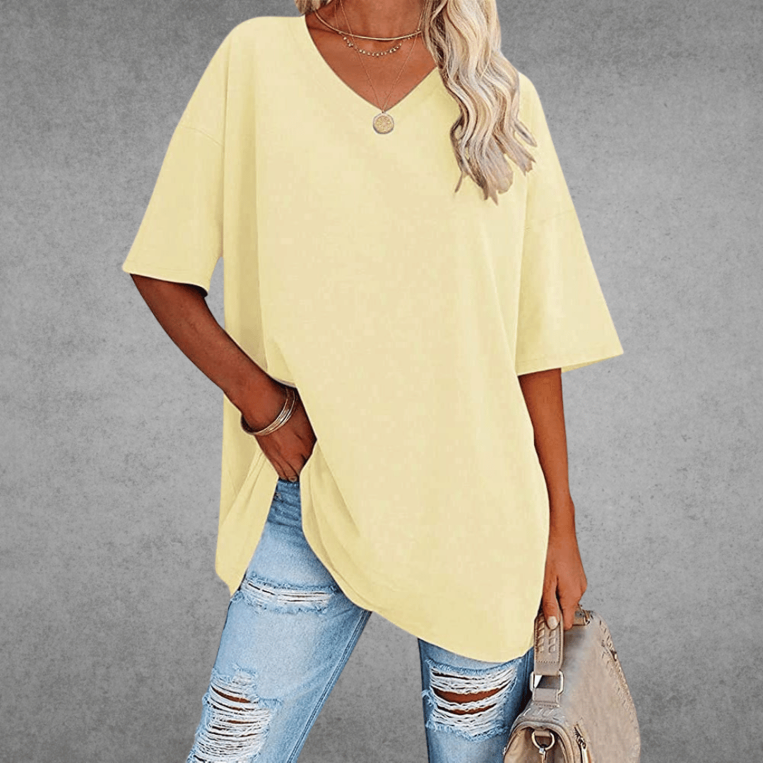 Damen Oversize T-Shirt V-Ausschnitt Lässig Leicht