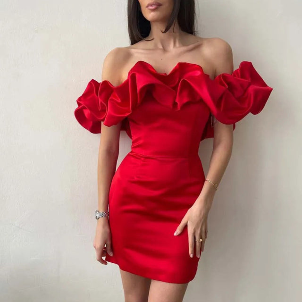 Damen Rüschenkleid Hochzeitsgast Elegantes Abendkleid