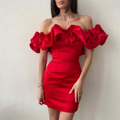Damen Rüschenkleid Hochzeitsgast Elegantes Abendkleid